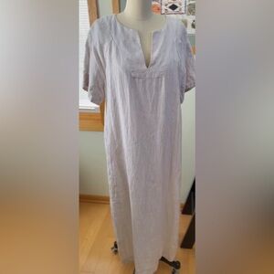 Striped Tan and White Linen Caftan, lined in cotton